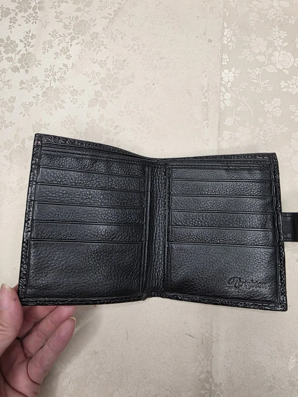 Brighton Black Leather Croc Bifold Wallet Coin Pocket Silver Hardware